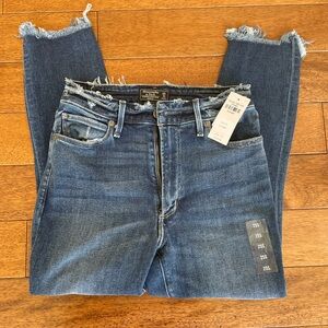 Abercrombie & Fitch Blue High Rise Frayed Hem Jeans